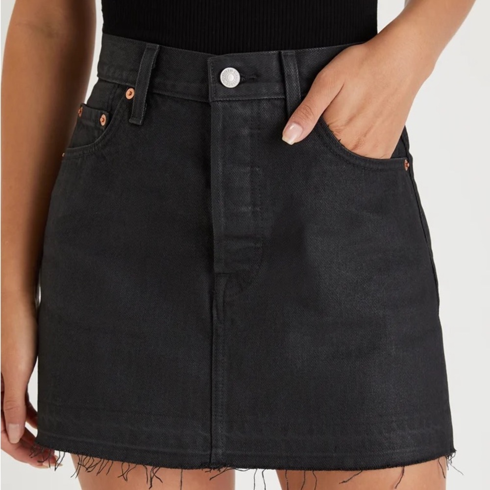 Levi’s Black Coated Raw Hem Mini Skirt
